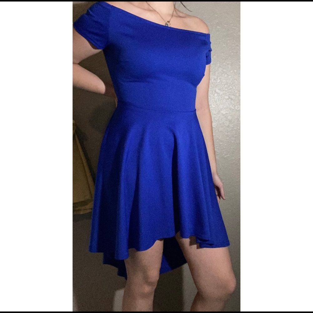 Royal Blue High Low off the Shoulders Dress
